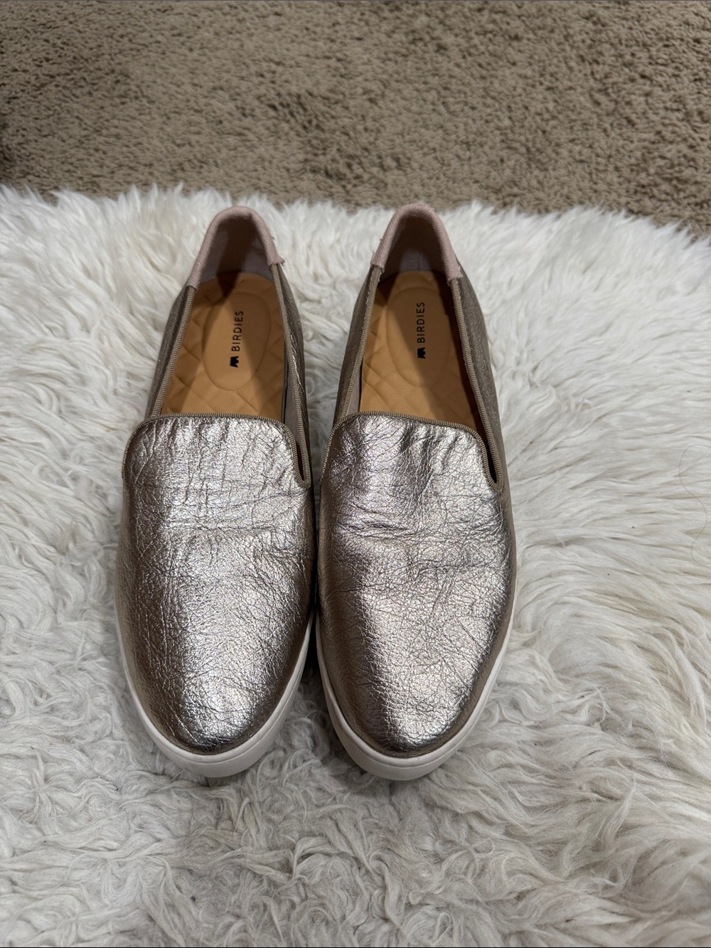 Birdies The Swift Metallic Gold Leather Slip On Sneakers Size 7.5